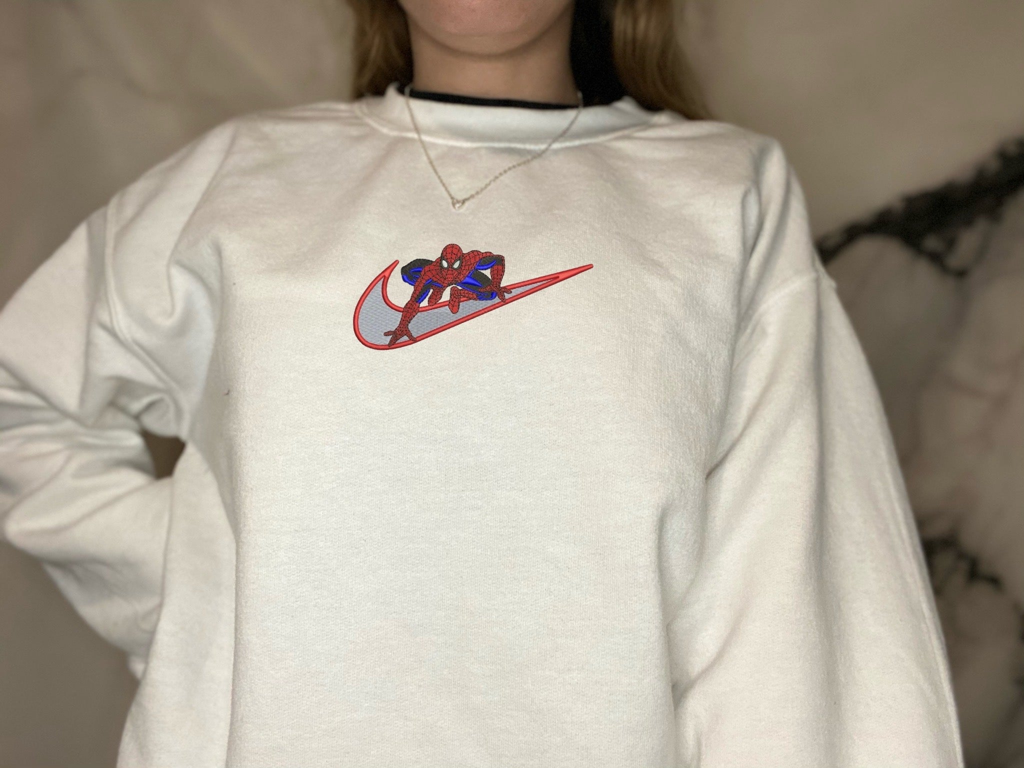 Diy Embroidery Nike Sweatshirt With Jewellery Embroidery Spider